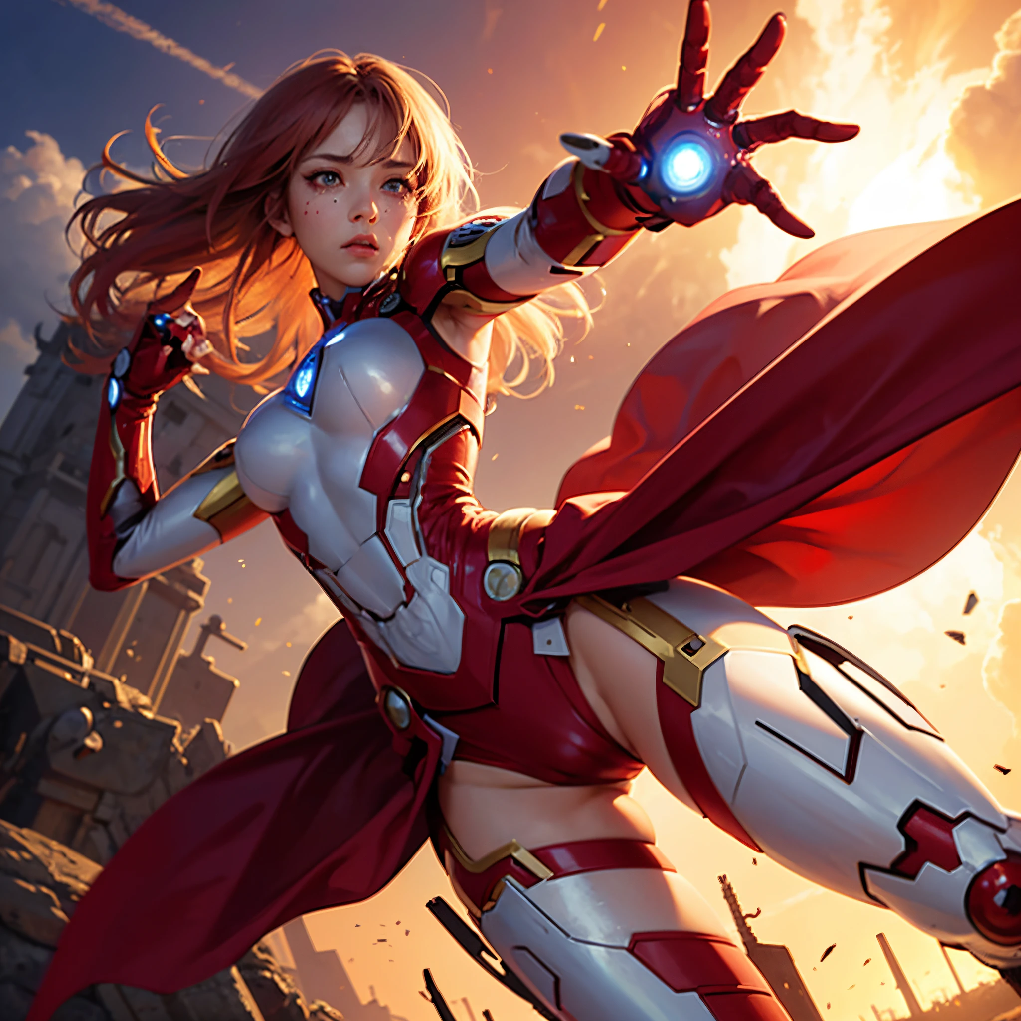 1girl in,A girl wearing a broken Iron Man cosplay and exposing her skin,Very cute,I was so embarrassed I almost cried,red blush,Tears,Accurately drawn face,silber hair,Slender but big breasts,erectile nipple,a navel,Armpit,shapely butt,White liquid all over the body,beauty legs,tre anatomically correct,perfectly proportions,Precise fingers,Active Poses and Angles,ironman'A tight-fitting suit will get damaged....., Expose the skin.,Super High Leg,Attacked by countless tentacles,photorealisim,masterpiece,hiquality,