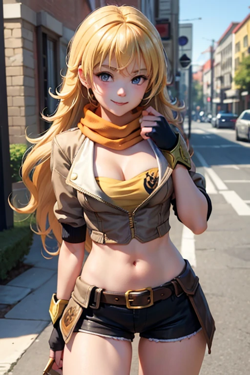 Western Fantasy, High resolution, (masterpiece:1.4), Very detailed, One girl, From above, space, Sit, knight armor, Sharp focus, (Cinema Lighting), (One girl), smile,The five fingers of each hand are very detailed.,Long blonde,Blue winter coat,Big Breasts,Open chest,Thighs,Shoulder baring,White fluffy on the edge of the coat,woman,Shorts,Fishnet tights,Frog Hat,fort,sunny,Belly button,A thick black and gold belt around the waist,