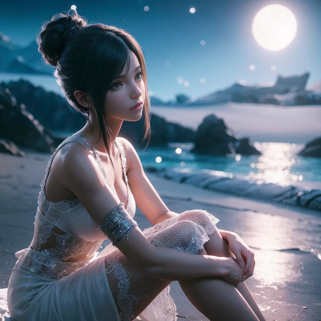 (best quality,ultra-detalhado),(Realistic:1.37),Tifa Lockhart, Rosto bonito e detalhado, maquiagem preta nos olhos, textura ultra realista, rosto delicado, corpo delicado, Fit physique, usando batom e brilho labial