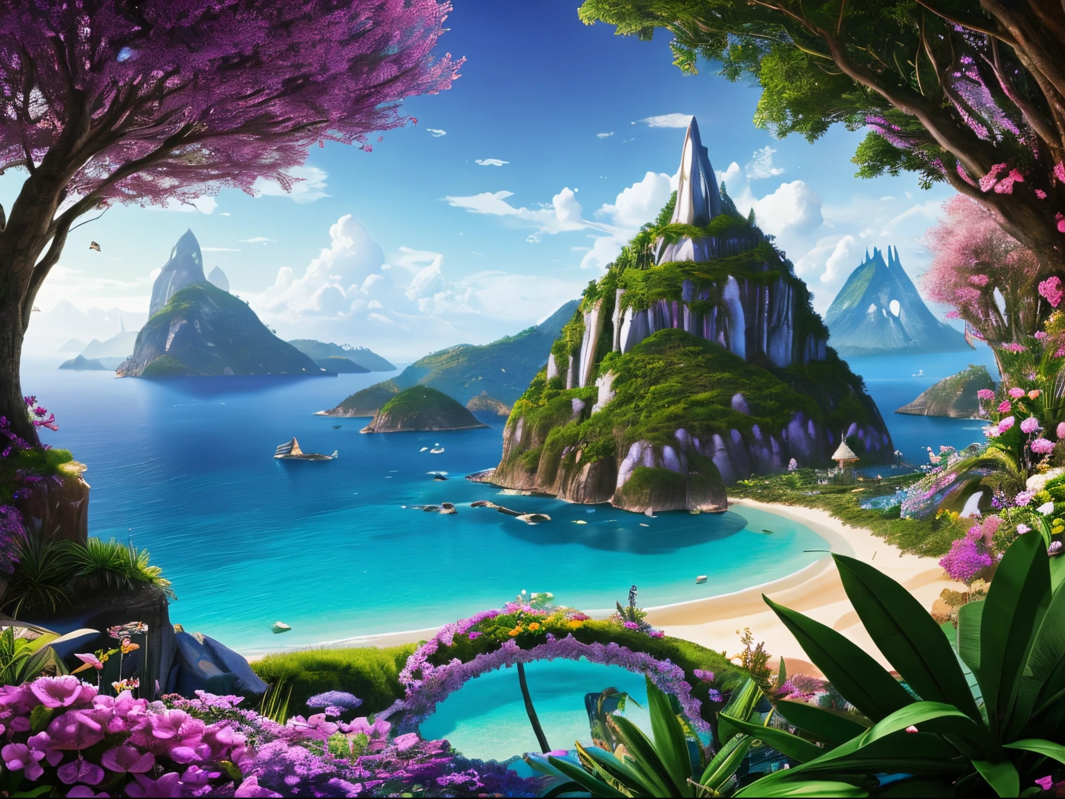 vivid landscapes, virtual reality, immersive, fantastical, surreal, vibrant colors, infinite horizons, breathtakingly detailed vistas, otherworldly creatures, luminescent plants, harmonious architecture, serene atmosphere, ethereal lighting, flawless rendering, dreamlike aesthetics, utopian societies, advanced technology, peaceful coexistence, limitless possibilities, boundless creativity, UHD resolution, meticulous attention to detail, evocative artistry, sublime beauty, escapism, transcendent experience, alternate dimensions, idyllic paradises