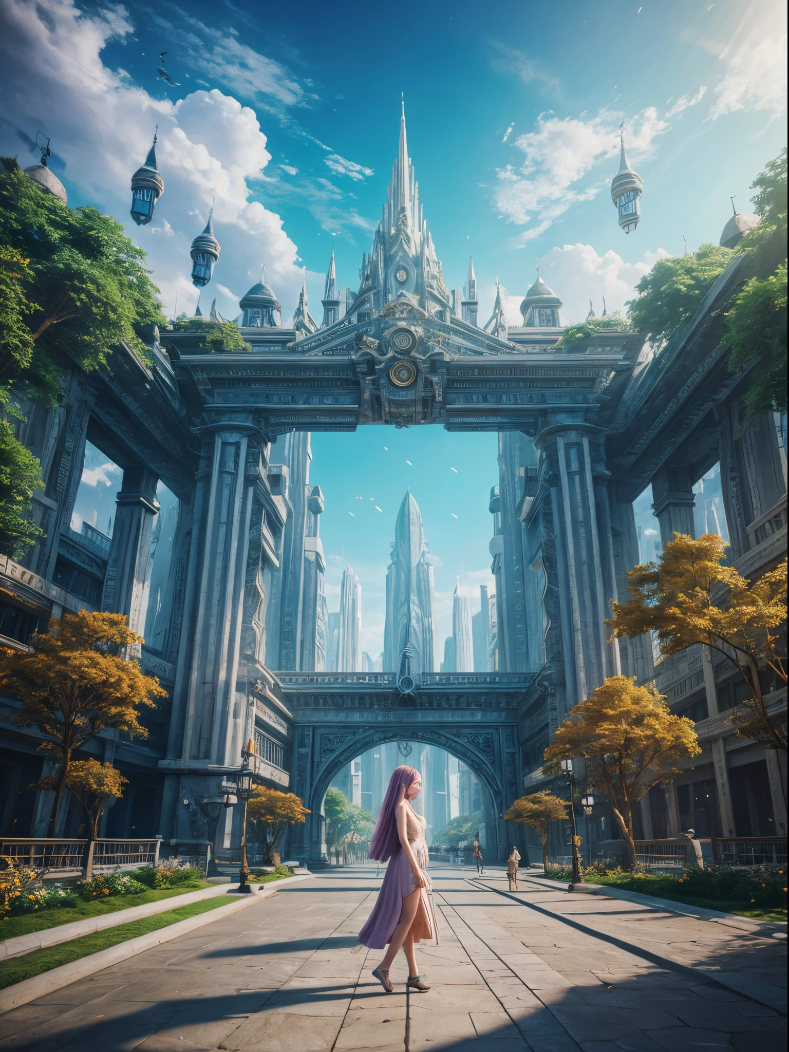 best quality,highres,(realistic:1.37),(anime:1.1),vivid colors,ultra-detailed,professional,anime utopian world,scenic landscapes,amazing cityscapes,peaceful environments,ethereal settings,high-tech buildings,lively characters,beautifully detailed eyes,longeyelashes,colorful hair styles,stylish outfits,dynamic poses,expressive emotions,playful interactions,futuristic technology,majestic nature,magical elements,tranquil atmosphere,soft and dreamy color palette,smooth and even lighting,immersive worlds,imaginative designs,serene ambiance,utopia