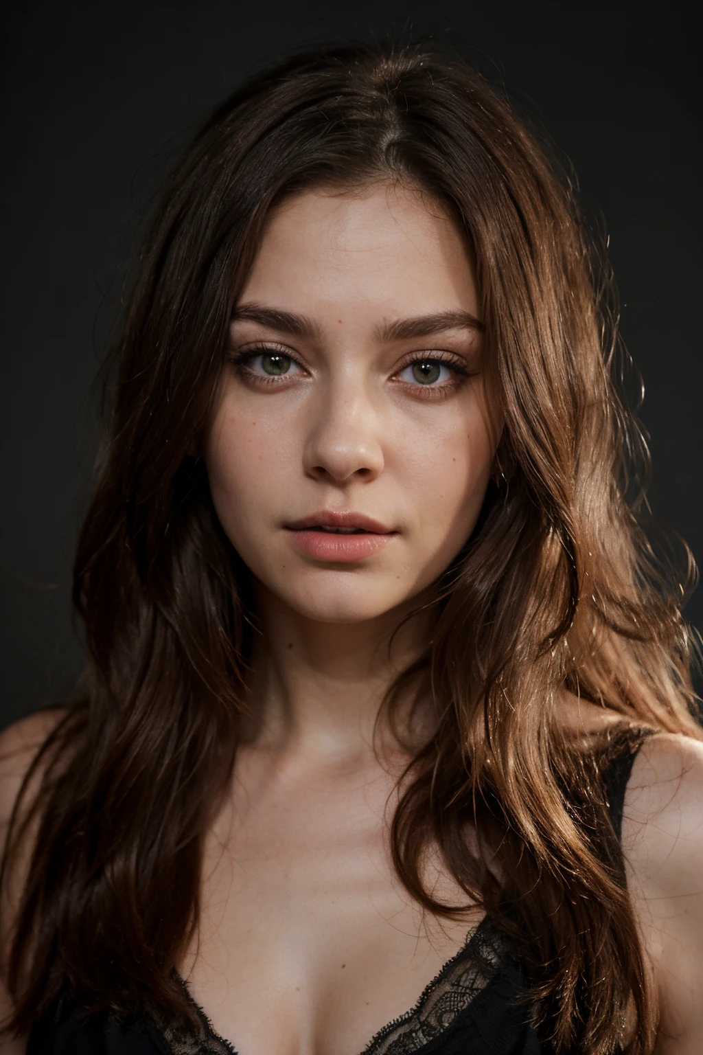 Dark screen the face of very scared Young beautiful woman, long hair, elegant, very beautiful, Forex trader, Test, highly detailed highly realistic deep colors, reddish skin, beautiful, by alex1shved