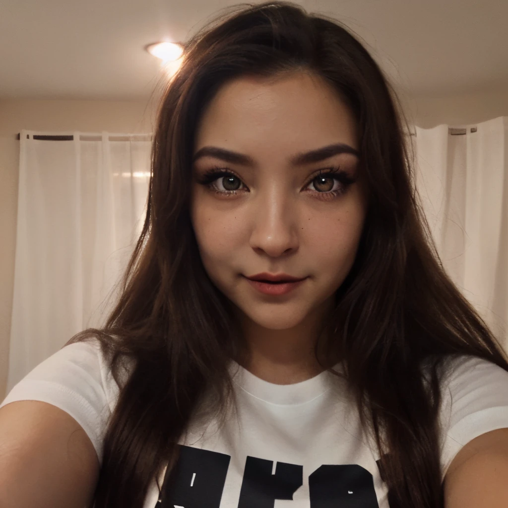 Chica, (calidad ojos) (calidad de manos) (la mejor calidad) (good resolution), camiseta negra, selfie, coqueta, ojos lindos, labios lindos, ojos detallados ((mejor calidad de los ojos))