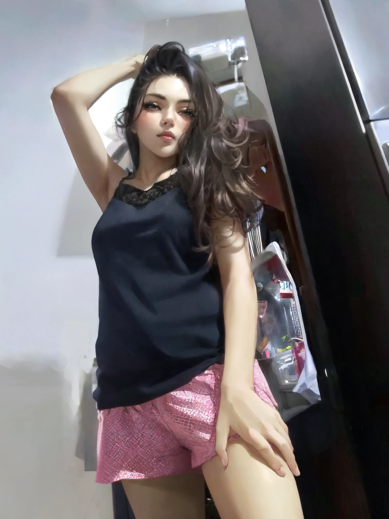 Kidnaped girl, young beautiful sweet Bogor city muslimah girl, 20 years old, mixed descent from sundanese and Javanese, slim body, messy medium long hair with a bangs, georgeus face, hanging down sleeping exhausted lean on wall spreading legs when very wide in underground room, head limp to the side, realistic, her eyes half closed, best detail high resolution, forced pulled down panty on thighs, forced down bra, wearing folded up long sleeve messy all unbuttoned muslimah long dress, wearing messy long hijab, pulled down underwear, almost naked, semi nude, no panty, very exposed visible, she is being tied for view days, her body is shaking and exposed, her lips is wavy holding painful in her anus after being head raped and had hard sex from behind view house before, very sleepy and snoring in deep sleep, high resolution, many dry sperm sticked on her skins, creamy liquid flowing out from her mouth and her vagina, sweat on all her skins and face,