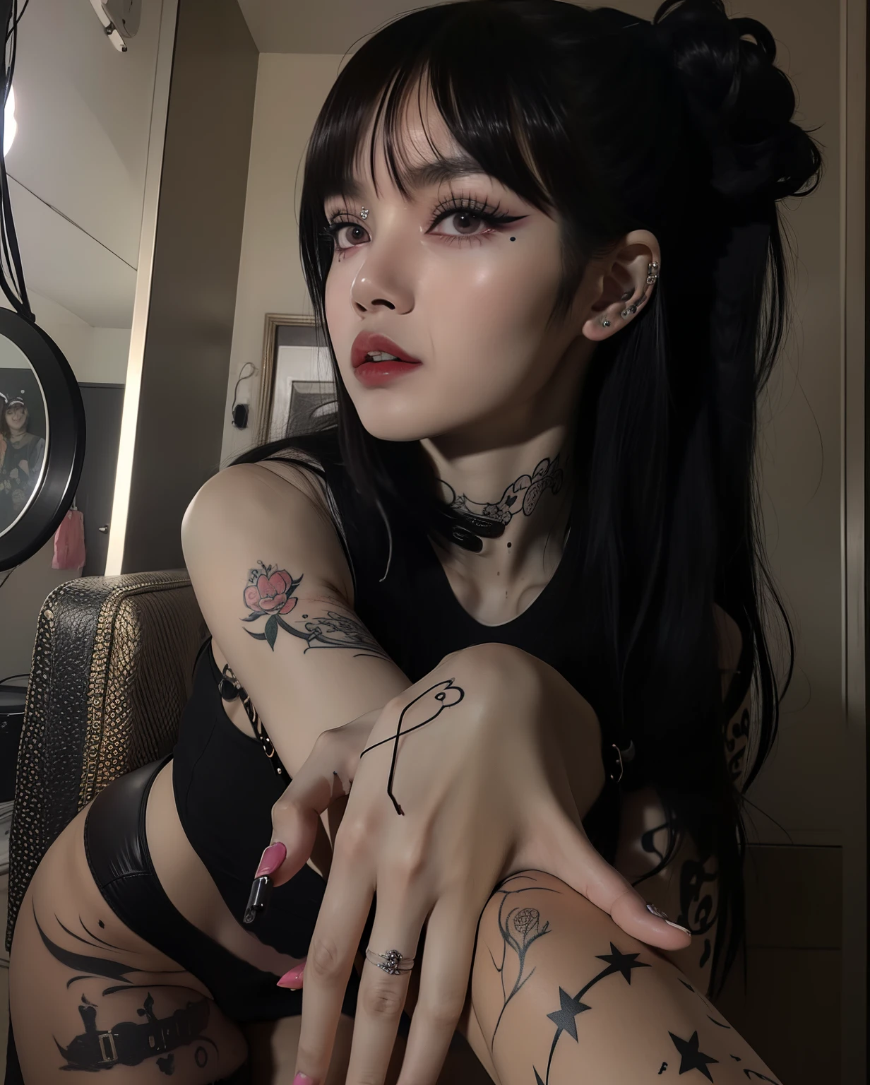 Hay una mujer con tatuajes en sus brazos y brazos, cruel korean goth girl, Chica taiwanesa con tatuajes, 1 7 - year - old anime goth girl, goth girl aesthetic, kanliu666, ulzzang, Xianxia de cuerpo completo, pale goth beauty, Chica de anime en la vida real, Tatuaje oscuro, 1 7 - year - old goth girl