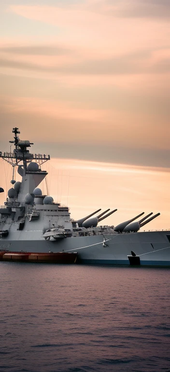 Alafid battleship in the water,The background is a large ship, warships, battleship, warships, naval landscape, Big lance, naval background, author:Daniel Lisk, At sunset, hull, trending photo, Wayne England, photo from the side, biopic, still photo, photo shot, recognizable, taken from the side, military weaponry, militaristic