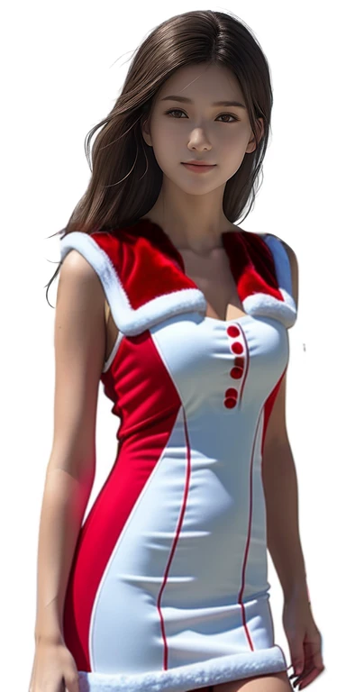 Red One Piece Dress＋white fur bolero＋Santa hat classic and cute Santa cosplay。Wearing a fur bolero over a red one-piece dress、Add an accent with a Santa hat。