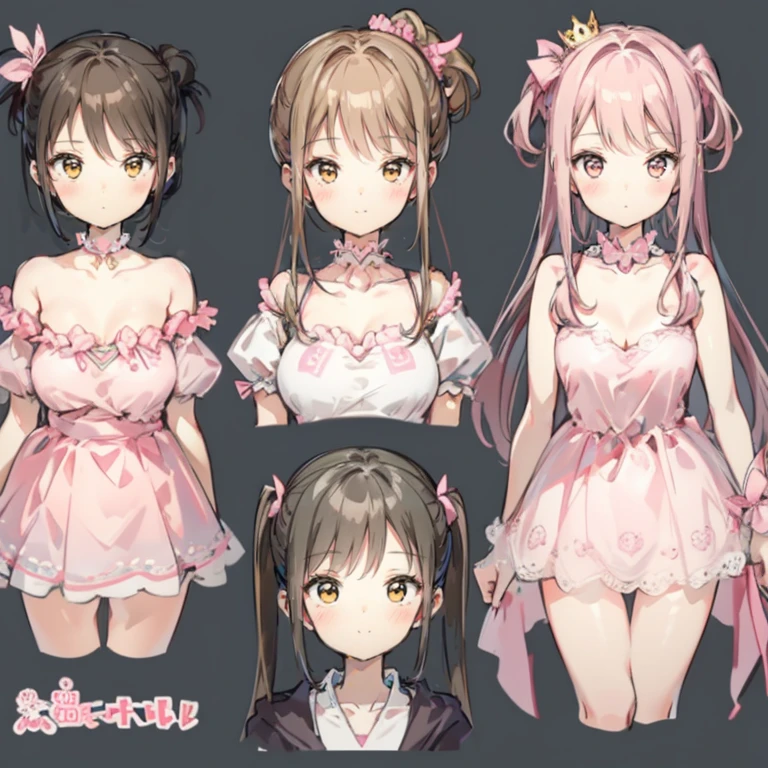 CharacterDesignSheet、List of faces、pink there、amarelo、Brownish、A black、kawaii、Farbe々Hairstyle、smil