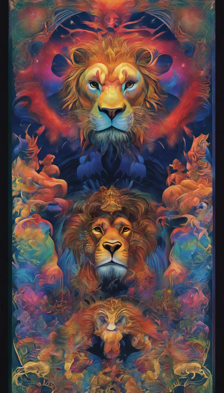 (ultra-detailliert, masutepiece, Ultra HD, Best Quality: 1.3), Lion and gorilla facing each other , Inside the stadium,threaten each other