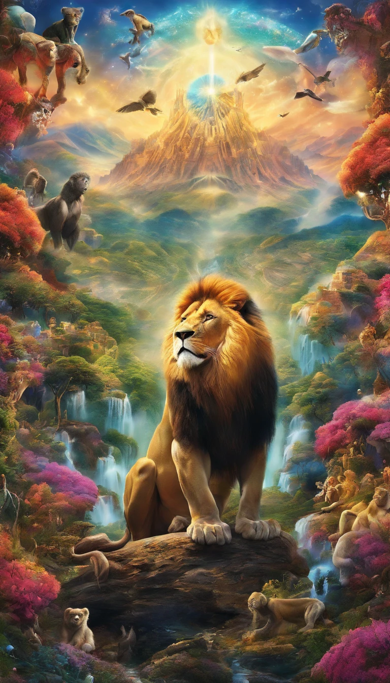 (ultra-detailliert, masutepiece, Ultra HD, Best Quality: 1.3), One Lion、1 gorilla, Inside the stadium