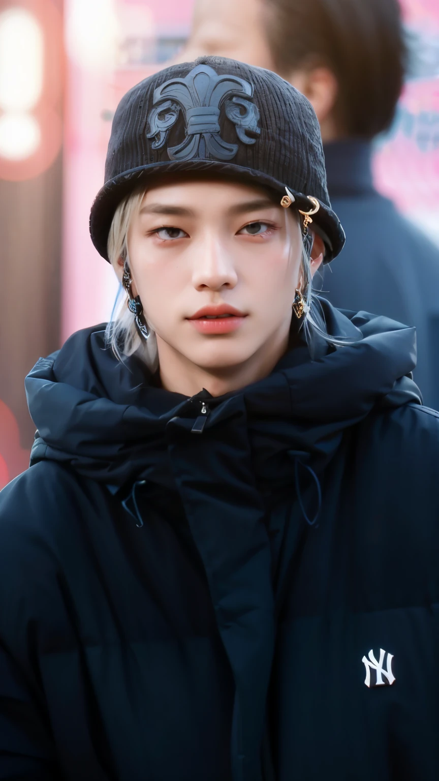 A closeup of a person wearing a hat and a jacket, Retrato de Jossi do Blackpink, Cai Xukun, jossi do blackpink, portrait of kpop idol, inspirado em Yanjun Cheng, Yanjun Chengt, wan adorable korean face, Inspirado em Jeonseok Lee, Jinyoung Canela, Hyung Tae, Sul Coreano Masculino, Jung Jaehyun, Steven Jung