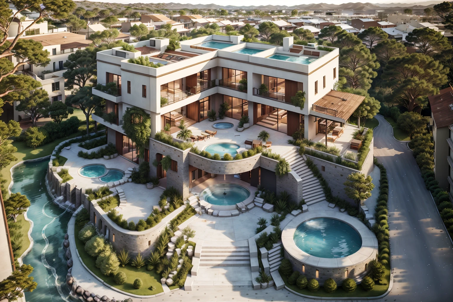 (a detailed 2D architecture plan of an L-shaped Villa),villa,house,garden,private swimming pool,spacious rooms,bright and airy,modern design,open concept,large windows,skylights,high ceilings,multiple levels,luxurious materials,marble floors,wood accents,indoor-outdoor living,sliding glass doors,landscaped backyard,patio furniture,cozy lounge area,barbecue grill,glass railing,panoramic view of the surrounding landscape,greenery,flower beds,trees,water features,stone pathway,automated lighting system,smart home technology,energy-efficient design,eco-friendly features,solar panels,small garden in the center of the "L",circular courtyard,fountain,seating area,outdoor dining space,spiral staircase,spacious balcony on the upper level,panoramic windows in the master bedroom,walk-in closet,en-suite bathroom,jacuzzi tub,separate shower,modern fixtures,high-end appliances in the kitchen,island with bar seating,floor-to-ceiling cabinets,pantry,formal dining room,elegant chandelier,comfortable living room,fireplace,entertainment center,home office,relaxing reading nook,artwork,neutral color palette,subtle pops of color,warm and inviting atmosphere,ample natural light throughout the villa,impeccable attention to detail,meticulous craftsmanship,(best quality,4k,8k,high-res,masterpiece:1.2),ultra-detailed,realistic,professional lighting,vivid colors.