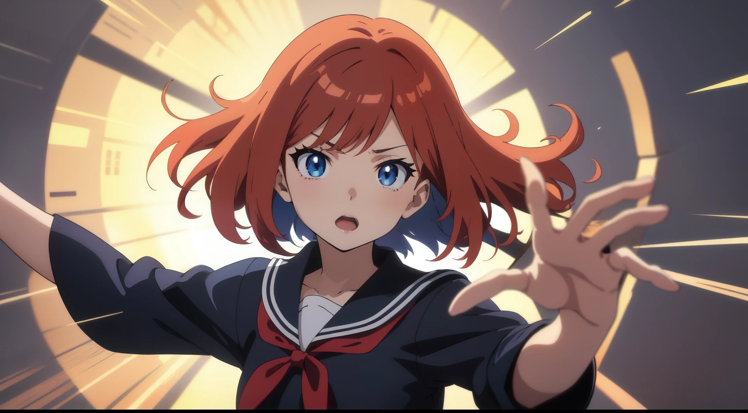 Menina anime com cabelo azul e colete vermelho com olhos azuis, estilo anime 4K, Anime Art Wallpaper 8K, arte de anime digital detalhada, badass anime 8 k, arte de anime digital, Anime Art Wallpaper 4K, Anime Art Wallpaper 4K, arte digital estilo anime, estilo anime. 8k, Papel de parede anime 4k, Anime Wallpaper 4k, 4k anime wallpapers