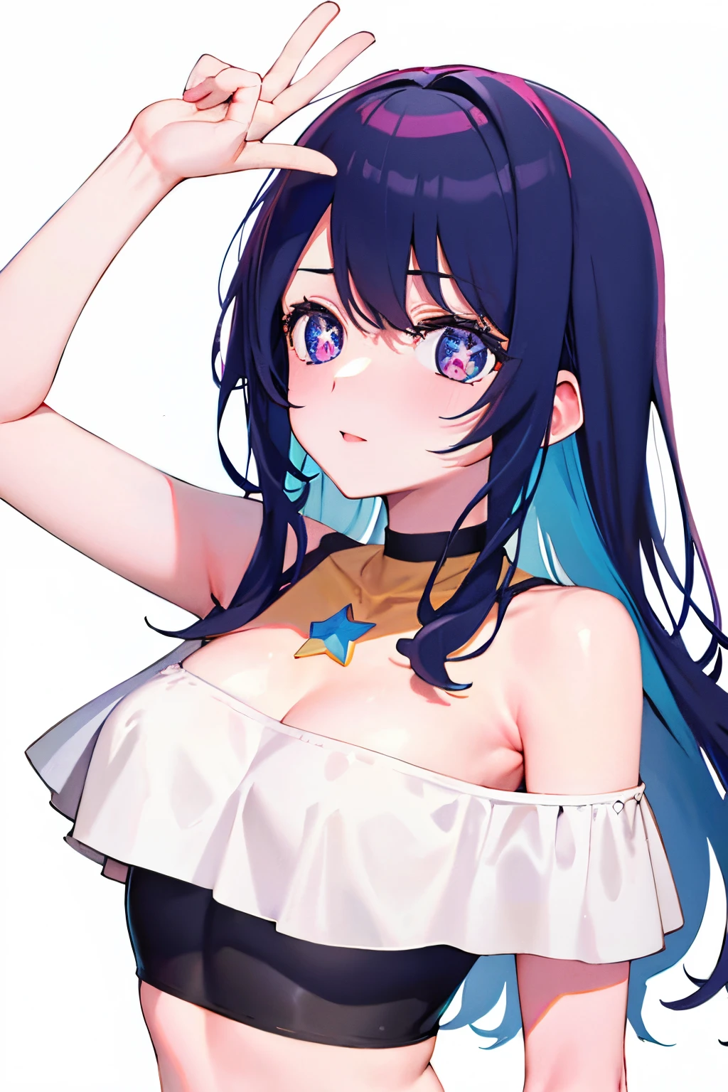 Bare shoulders with full breasts star shaped pupil Ai Hoshino