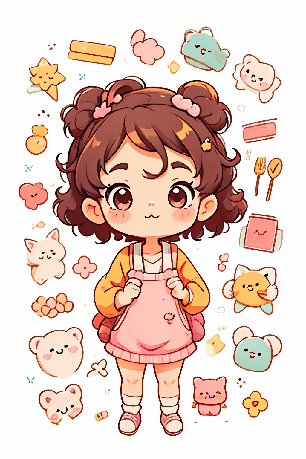 Shoulder sweater, Curly shorthair, hair scrunchie, Twin-tailed, kawaii pose、Eat mochi、A face and pose that expresses deliciousness