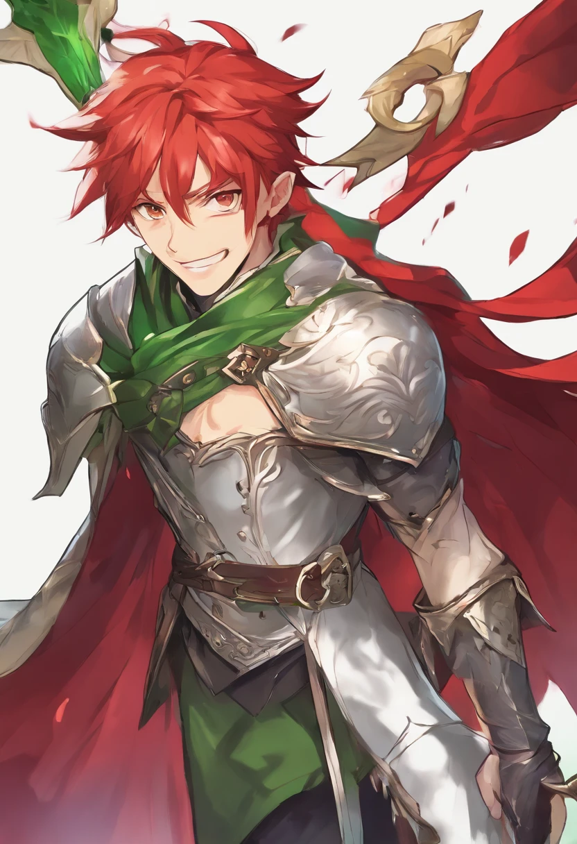 ((masterpiece)), ((best quality)), ((highres)), young man, tall, thin, slicked back red hair, short hair, smirking, liquid metal body suit, green eyes, standing, full body