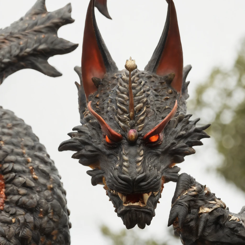 Golden Tenryu，Harsh red eyes,Close-up release of blood fire from the nose,Chest scales,high high quality,8K,Many details,Fire lettuce,Alas,4 legs,Spotted claws,golds,dangers,fires,dentes pontiagudos,big dragon,immensity,threatening,imponent Dragon