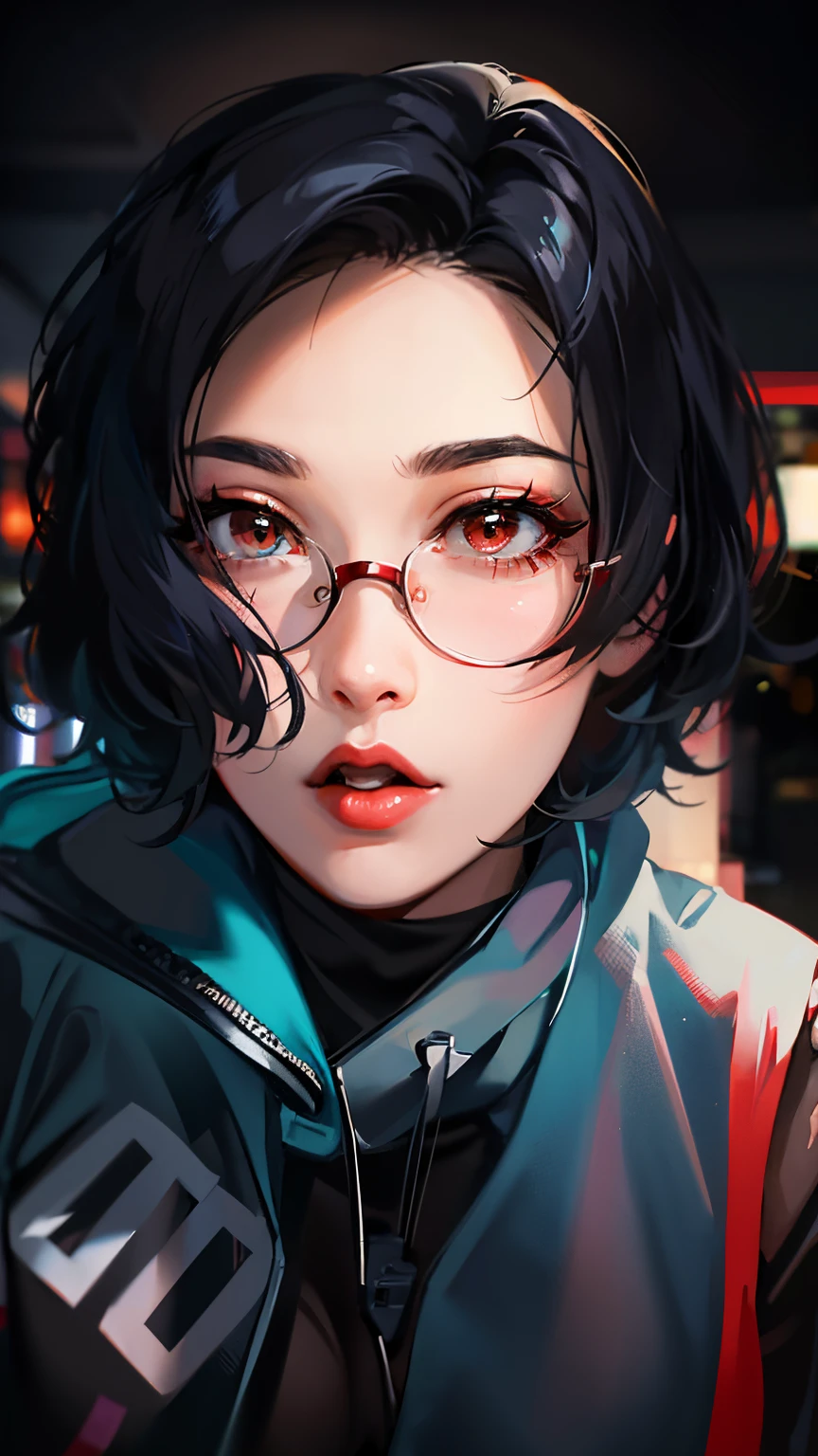 There is a woman in glasses and a black top posing for a photo, 18 years old, thick red lips, Profile picture, Profile photo, 2 2 years old, taken in the early 2020s, Profile photo, thick lips , 21 years old, 2 3 years old, ayahausca, 1 6 years old, red lips, Big boobs, cute face