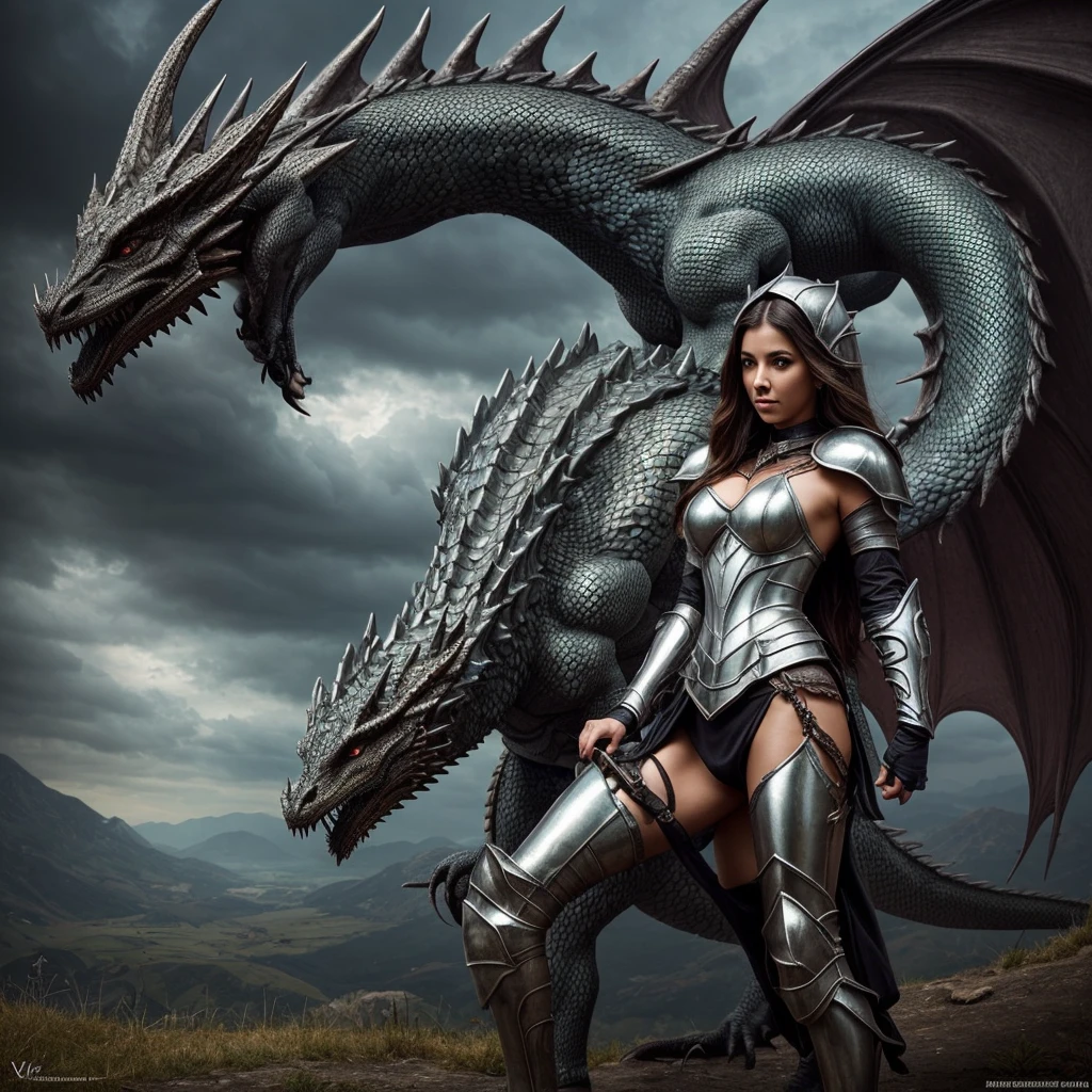 there is a woman naked standing next to a statue of a dragon, hot reptile humanoid woman, realistic fantasy illustration, hyperrealistic fantasy art, realistic fantasy render, broken armour, broken armor, realistic, realistic fantasy artwork, , broken-armor, beautiful digital artwor,hairy vagina k, fantasy woman, completely naked.