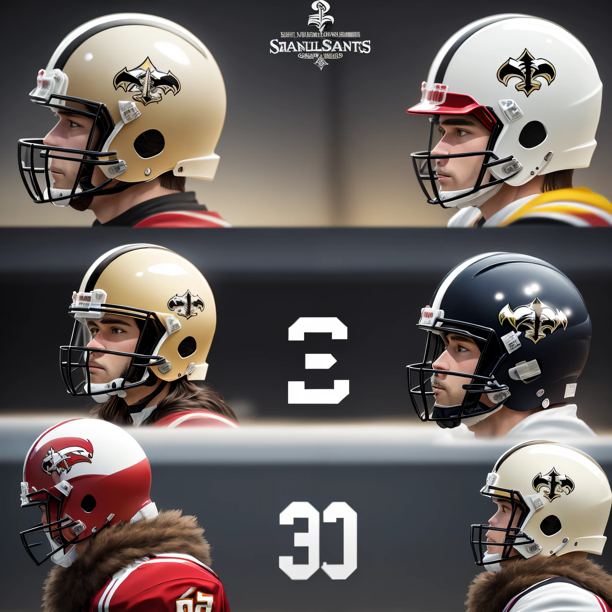 Chiefs and New Orleans saints helmet half