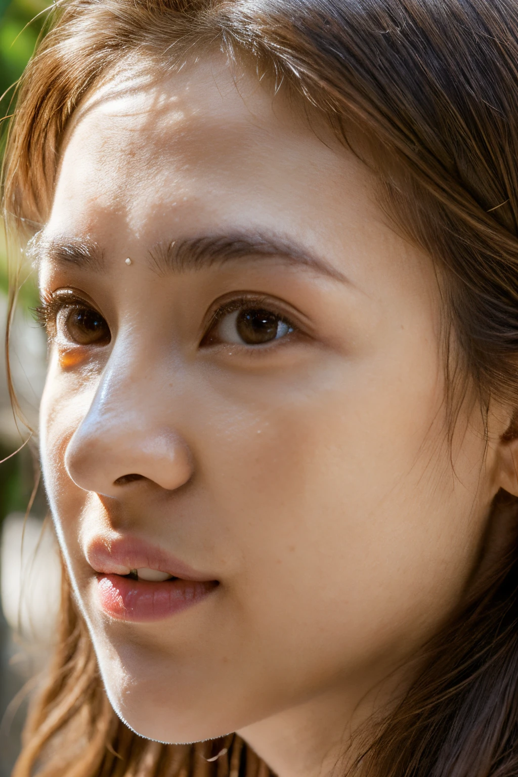 (dense woods: 1), PM,, Light brown eyes, 1人の女性, lightly dressed, (Photorealsitic), (Complex Detail: 1.2), (masuter piece, :1.3), (of the highest quality: 1.4), (超A high resolution: 1.2), (Detailed eye ), (detailed facial features), Strong sunshine, in 8K, (Lens Flare: 0.7), Turned,Feminine poses