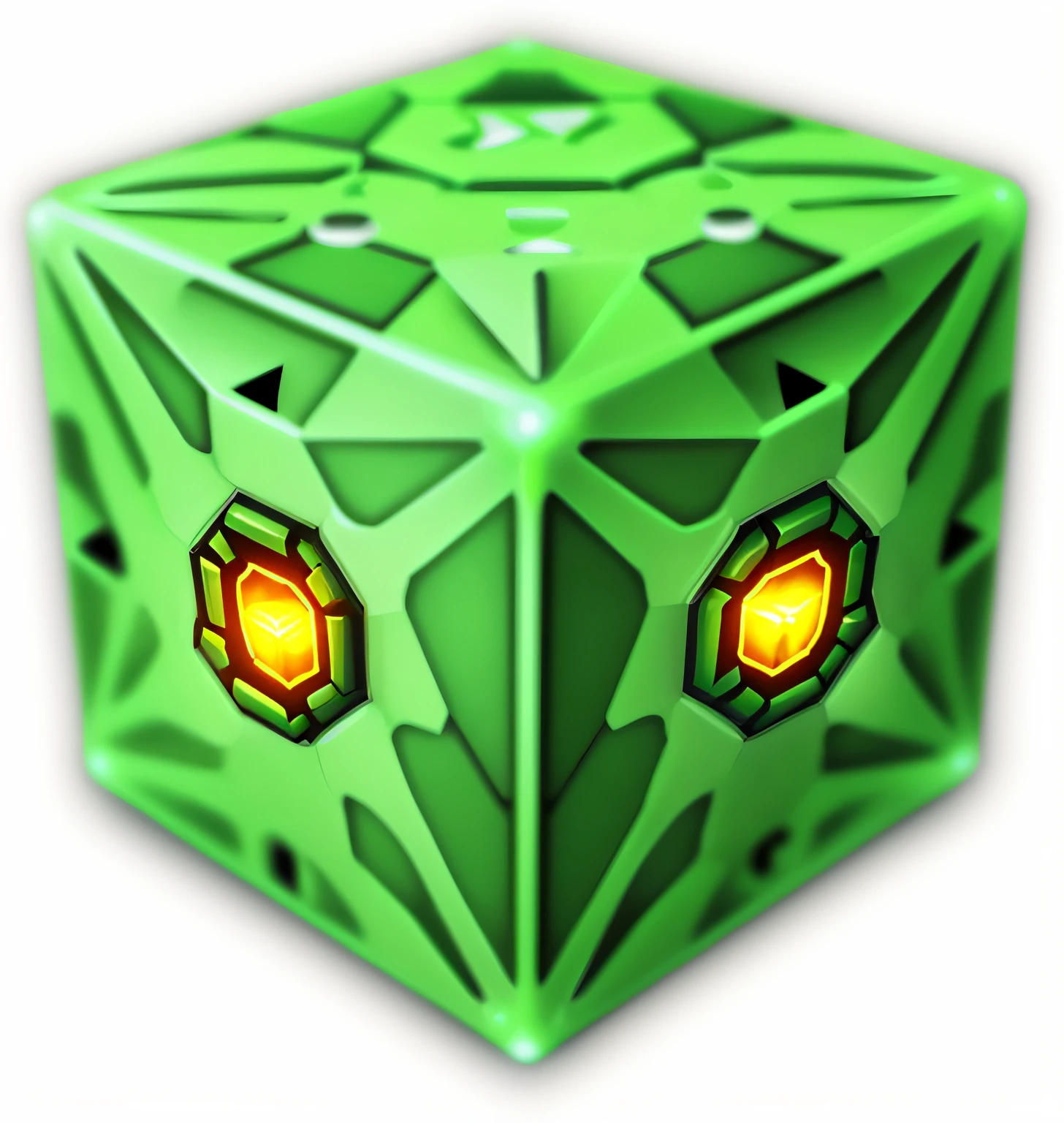 Green dice with two eyes and green background, borg cube, modular item, menger sponge, cubes, dong, Borg, cubes, Hypercube, Hide core, gameicon, Game icon resources, reactor core, item art, video game item, World of Warcraft spell icons, Hypercube, Avatar picture, Stylized gaming icons