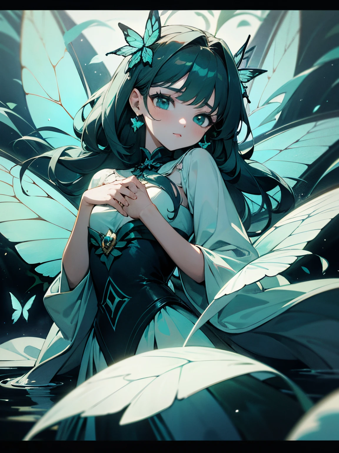Anime girl with green hair and blue eyes in a forest - SeaArt AI