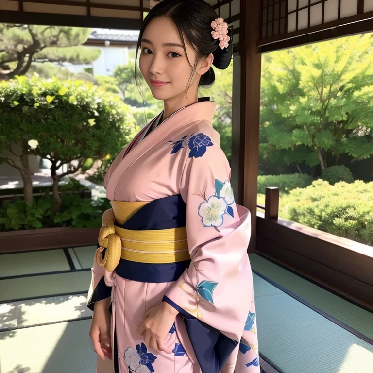 (((32ｋ,high detal,high-detail,​masterpiece,Attention to detail,full body Esbian,独奏))),masutepiece, Best Quality, Ultra Detail,high détails, HDTV, HDTV,high definition black, HDTV, high definition black, HDTV,Raw photo & realistic atmosphere, Beautiful eyes,detailed lips,Detailed eyebrows,Soft skin that shines in every detail,Eyes drawn in detail,Very beautiful eyes,Detailed lips,Very beautiful face,Very well-formed face,Lifelike face,shiny beautiful lips, Realistic Young Gravure Idol, Young Sensual Gravure Idol, Young Gravure Idol, Beautiful and very cute mature１6-year-old woman,with a flushed face,Incredibly beautiful, Sexy and classy,１6-year-old girl,(Looking at the camera：1.4）,A sexy,Healthy toned body,Mature body, Very cute smile:1.3,High-resolution arm,resolution finger：1.5,Cute girl in kimono, traditional geisha clothing, (((A kimono with long hanging sleeves worn by unmarried women:1.７))),wearing royal kimono, royal attire akira, from sengoku period, Traditional Japan kimono, inspired by Uemura Shōen, palatial palace ， inspired by Sesshū Tōyō, heian, light sky blue kimono,Kimono with cherry blossom hem pattern,very long and shiny black hair:1.7,Ponytil:1.1,beauitful face:1.3,perfectly proportions:1.2,Arms outstretched:1.1,Mega-breasted:1.4,Textured skin,Slender face:1.7,sexy facial expression,from the front side:0.7,bare hand,Left and right symmetrical eyes,The face is illuminated,to the hem of the kimono,{{Full body photo:1.7}},low angles:1.７,Japanese garden,Soft spring sunshine,