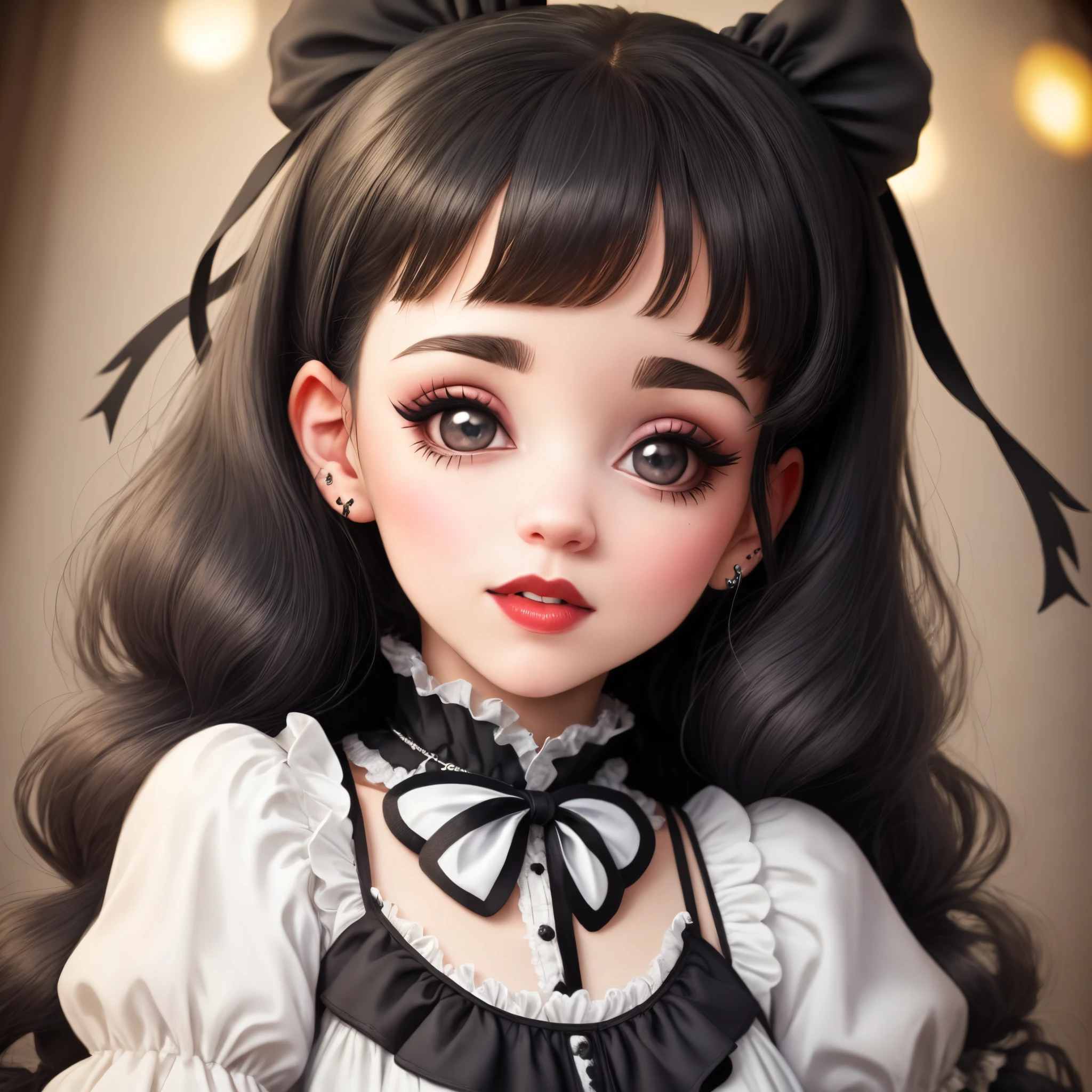 (Cute Baby Chibi Anime:1.2), Gray wavy hair,See-through dress with full lace,Fluttering earrings, Venice