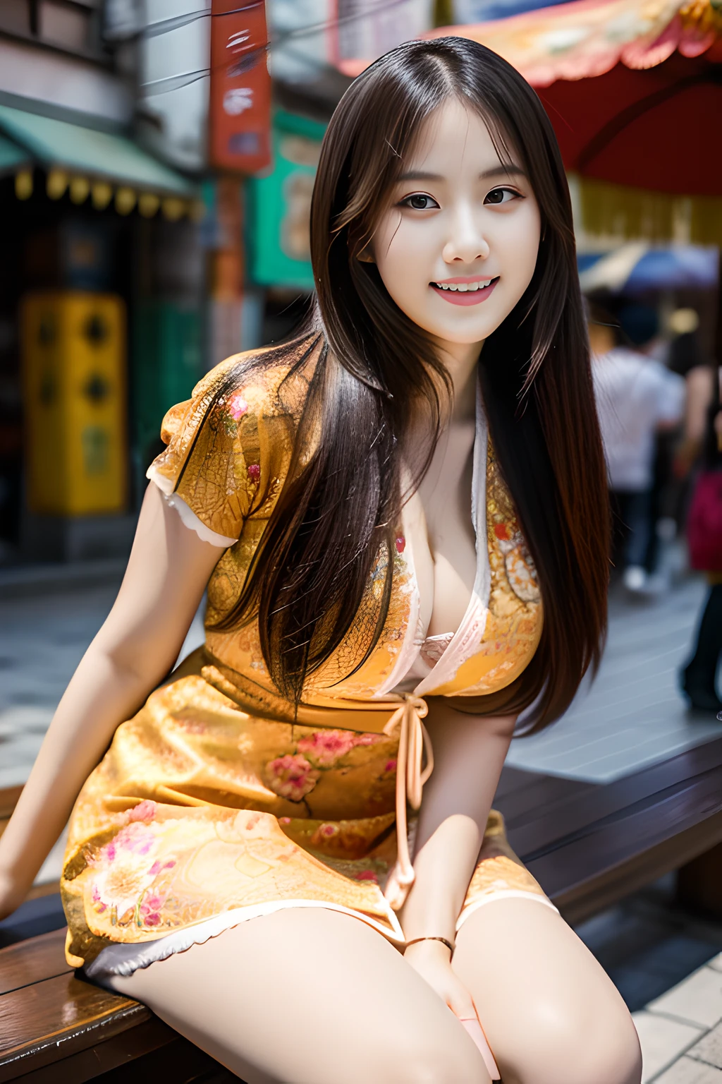 (16k wallpaper, masutepiece, Best Quality, Ultra-detailed, Highly detailed realistic photos, Beautiful detailed eyes, Solo, curby, qipao dress, chinese clothes, thighs thighs thighs thighs, Voluptuous, Chinatown), Ultra High Resolution, Fine skin、Sexy, Sweat, 20 years old, Smile, The most beautiful girl,Japanese, Perfectly styled body