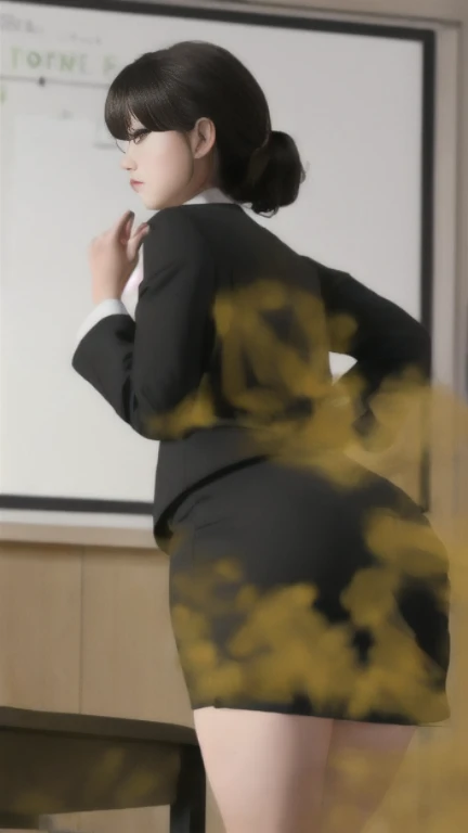 ((velocity)),Yellow smoke,Attacked by farts, (((Women farting))),(girl farting while stand)),velocity,(Yellow smoke is rising))(a female teacher), (wearing a white thigh-high dress), (wearing a black jacket), (standing facing the screen),(her butt facing the screen)) (short black hair),(Asian woman),(classroom),(masterpiece:1.2、top-quality)、(the Extremely Detailed CG Unity 8K Wallpapers、ultra-detailliert、Best Shadows)、(细致背景)、(The best lighting、extremely delicate and beautiful)、depth of fields、1girl in、独奏、upward looking gaze、