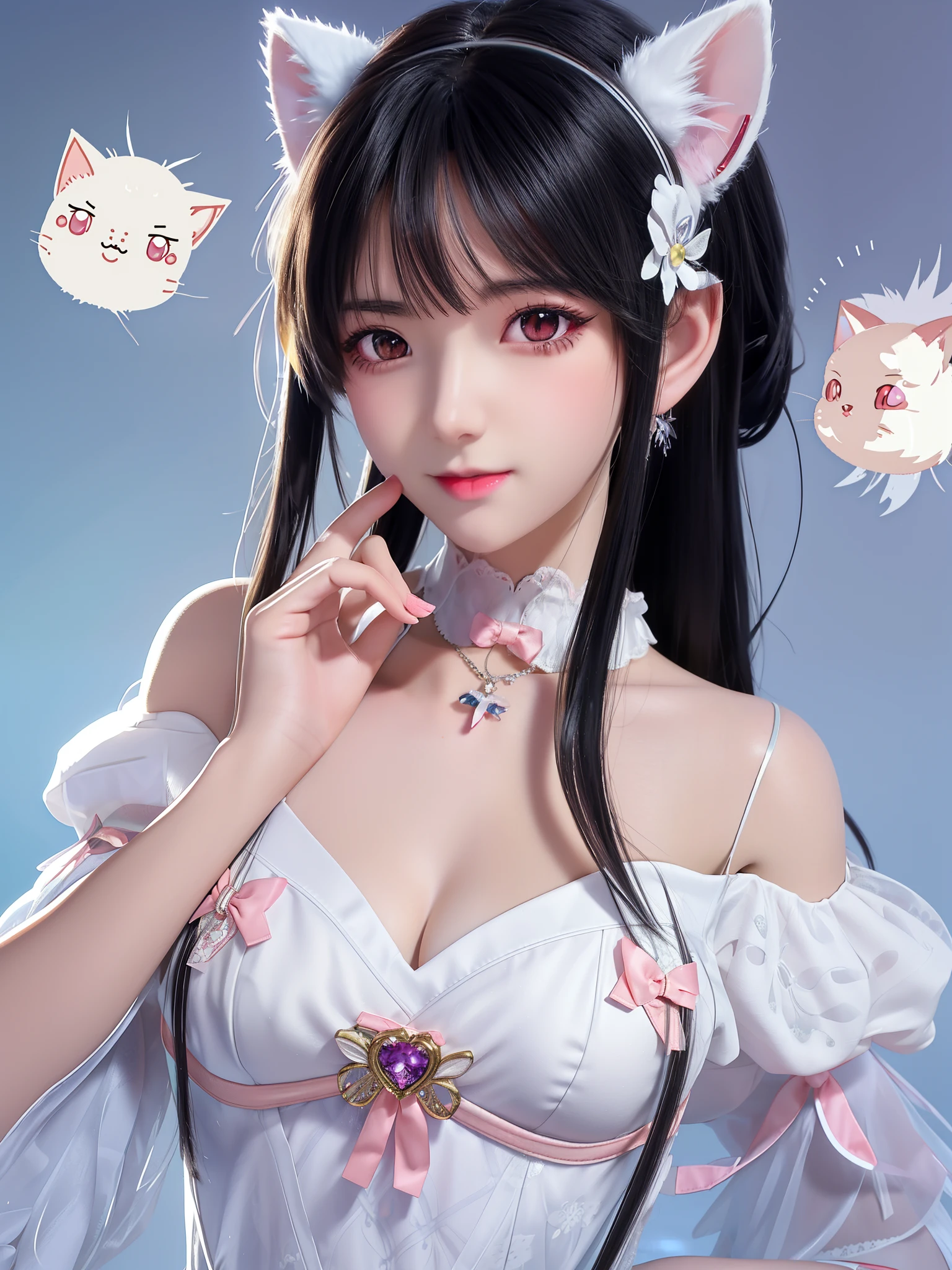 A gentle and lovely Chinese beautiful woman, delicate and sexy collarbone, charming goose egg face, double eyelids, smart peach blossom eyes, pink lips, small upturned nose, bare shoulders, focused face, face close-up, ultra HD, super detail, full body photo, ultra-thin light transmission optimal ratio four fingers and one thumb, JK miniskirt, elegant lying down