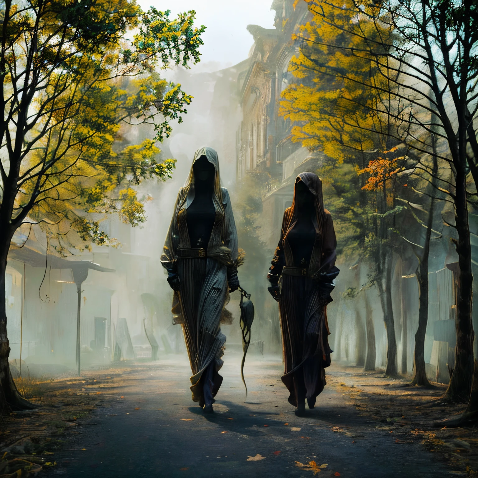 Foto realista em estilo anime, best possible quality, ghost adult woman walking in the cemetery, Noite, lua cheia, add an owl to a tree