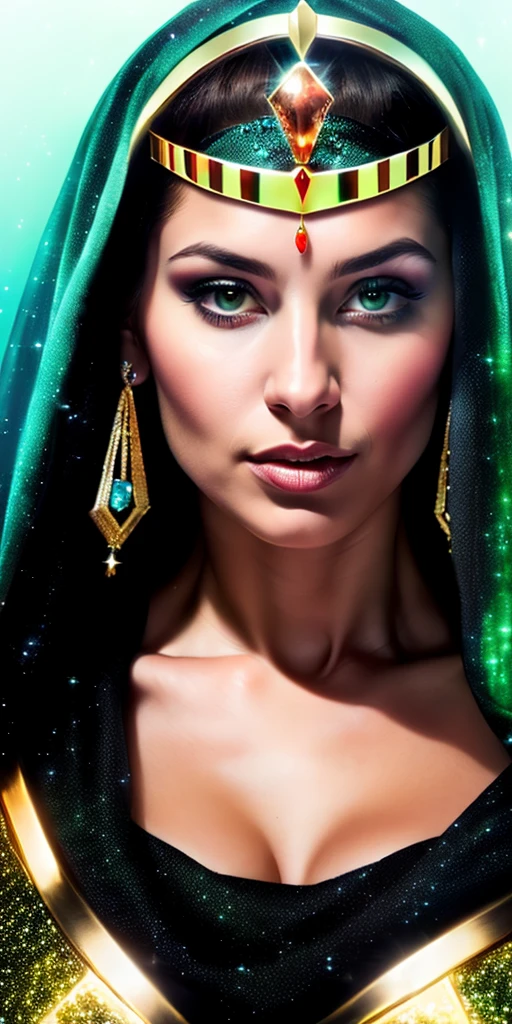 (RAW Photo, best quality), (Hyper Realistic),16k,(realistic, photo-realistic:1.5), extremely detailed, amazing, fine detail, absurdres, Masterpiece,ultra high res, Stunning, (Camera_View_from_Below), ((Beautiful_Mommy_Brazilian_Women_Goddess_Of_Multiverse), Athletic_Body, (Suntan_Dark_Skin:1.1), (fleshy luscious lips), (Imposing Pose in Space Galaxy), (Gorgeous_Long_Blonde_Hair), (wearing_Egyptian_Jewels_Cut_Armor-Suit_with_Long_Bracelets_with_lower_Face_Veil_and_(Sphinx_Tiara_with_Green_Circular_Singularity_Black_Hole_Power_Core)_and_Cloak_with_Intricate_Floid_Isometric_Galaxy_Multiverse_Bioluminescence_Effects), ((high detailed Skin:1.1), (Cleft_Chin), beautiful detailed eyes, naughty face, looking at viewer), volumetric lighting, (Film grain, Fujifilm XT3, 8k uhd, dslr, Lens), (maximalist photo 8k resolution, intricately detailed, complex, elegant, expansive, fantastica), high quality, hollywood lips, wide jaw line, wide lips, narrow beautiful nose, Cinematic, Hyper-detailed, insane details, Cinematic, Hyper-detailed, insane details, Beautifully color graded, lifelike texture dramatic lighting
