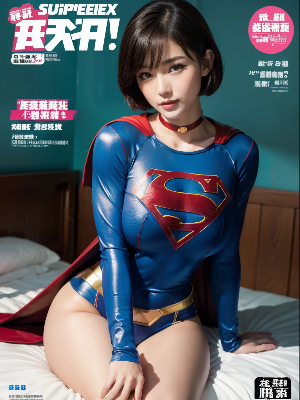 Super masterpiece,Short-haired Supergirl sitting on a bed in the infirmary、Plump breasts、Looking at the camera、a choker、bare-legged、Weekly magazine cover、Cheerful pose、highleg、a miniskirt、Tight costumes、seduces、Large open legs、Obscene、Show a glimpse