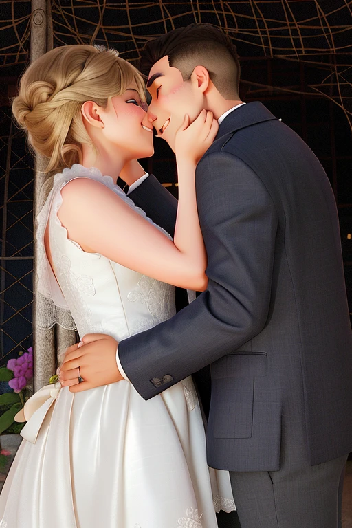 A happy couple in love in a square