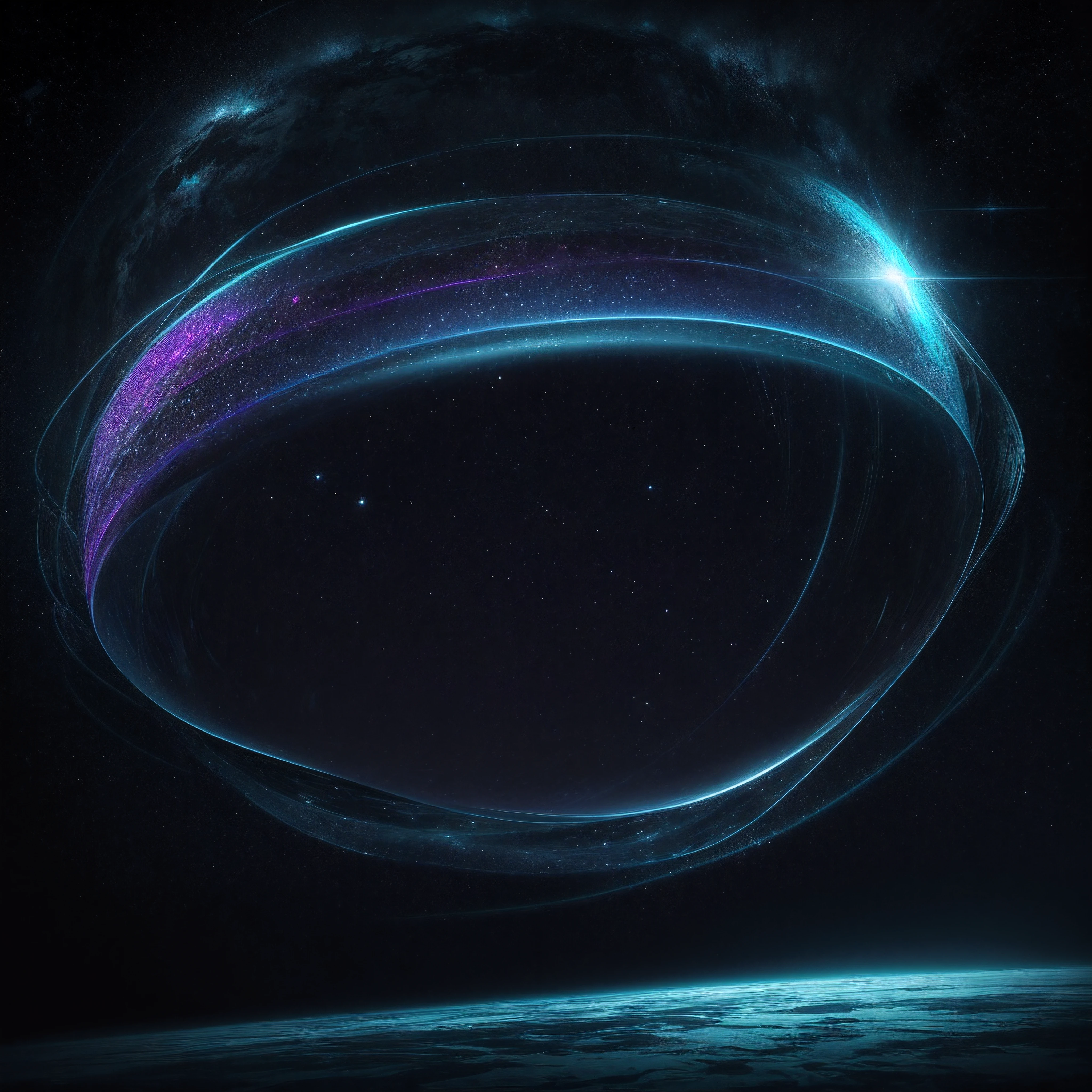 The cubic box glimmered, the holographic images on its walls slowly swirling as if one gazed into an endless cosmic abyss. Gleaming purples, blues, and reds joined in the eternal dance of nebulae, while distant galaxies gently spun.
Within this mesmerizing celestial box, a secret world existed - one governed not by gravity, but by waves of light and probability. Photonic standing waves criss-crossed between the shimmering walls, weaving intricate interference patterns that rippled like a hidden cosmic web.
An electron bounced around inside this dazzling, jewel-toned cube, riding the crests and troughs of the unseen waves. It surfed on probability currents, sometimes arcing high along a node, other times dropping low into an antinode. Its motion appeared chaotic yet followed elegant phases dictated by the symmetries of its quantum orbital.
Like a space explorer encountering a bizarre locus where normal laws are suspended, the electron probed at multidimensional barriers made not of matter, but light itself. Its very motion enacted the dance of wave and particle, its presence conjugating the quantum and the celestial. Both prisoner and magician in this bewitching cavum of stars, it conjured infinities of cosmic vastness - while enclosed in a box just a hand-span wide.
This miniature celestial vault and its lone voyaging electron comprised a transcendent tableau where two scales of infinity intermixed - the unbounded macrocosm and the probabilistic quantum world. Duality reigned as ultimate ruler inside this resonating chamber. Matter and emptiness merged as one.