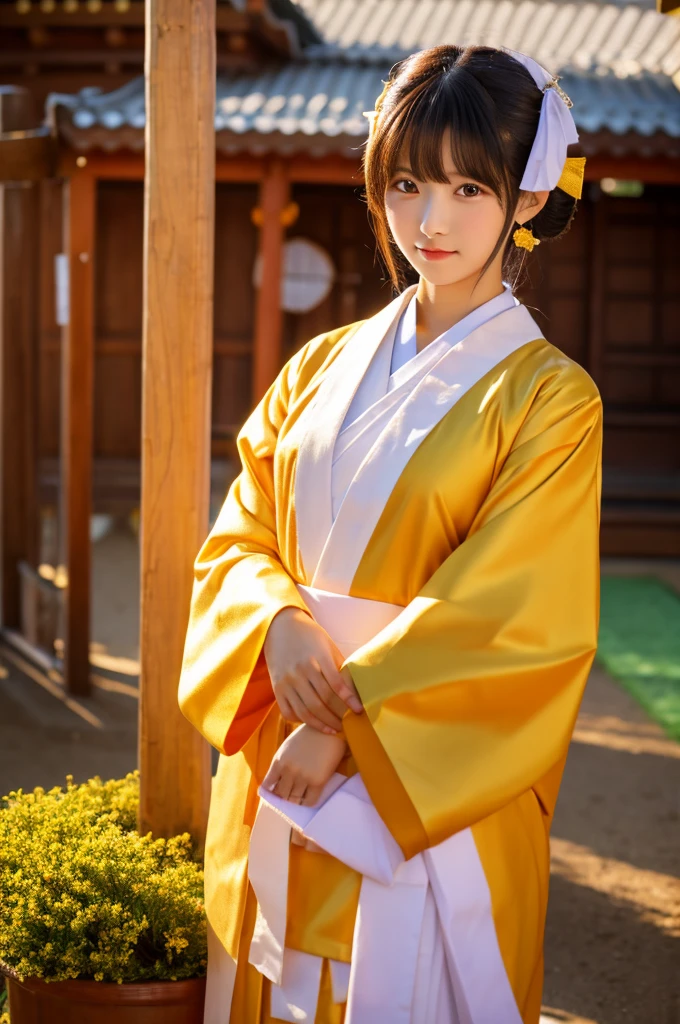 Shrine maiden in golden clothes