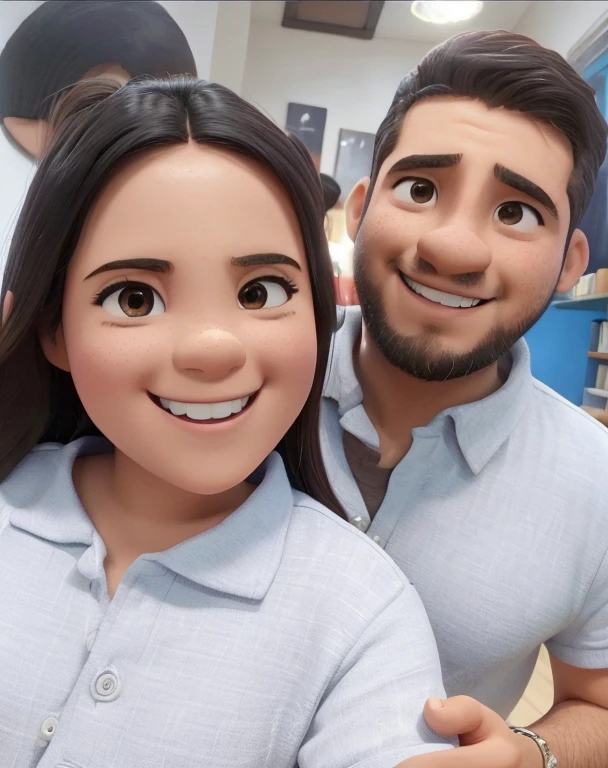 en un pareja tomandose una selfie ambos con una sonrisa tierna la chica tiene el cabello suelto y una camisa plomo y el chico la esta abrazando de atras y tiene una polera color plomo
