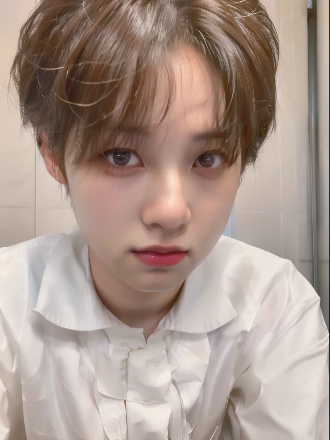 there is a boy with a white shirt and tie, Jimin\'s right eyelid swollen, Jimin\Plump lips, Jimin\Nariz grego, Cai Xukun, Parque Jimin, Jimin, Rosto Jimin preciso, Dom Yunjoo, Kim Doyoung, TaeJune Kim, wan adorable korean face, foto de perfil headshot, Jung Jaehyun