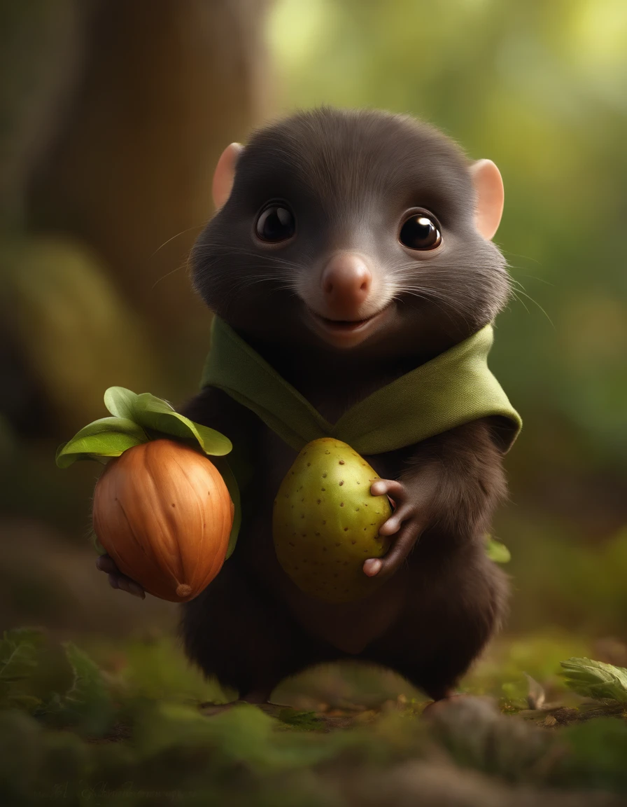 (CBZBB:1.25),gremlin, gremlin, looks like a mole, ((Ez idna)), in a clearing under an oak tree, holding a large acorn in his paws, CBZBB,Cute, Small, baby, Beautiful, Fantasy art, deviant art, trending artstation, Digital Art, Detailed, Realistic, humanoid, character, tiny, Cinematic shot, cinematic portrait of a mole, cute character, looks like a mole,
