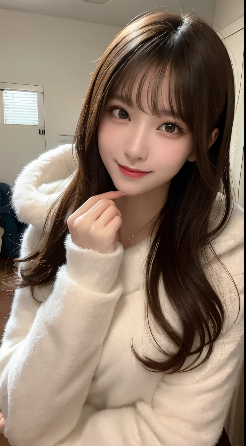 table top, highest quality, shape, Super detailed, finely, High resolution, 8k wallpaper, 完璧なダイナミックな構shape, beautiful and detailed eyes, luxury mink coat（long sleeve dresium hair, small breasts, natural color lip, random sexy pose,smile,big city、20 year old girl、midnight、beautiful and detailed face、perfect and beautiful face,Big eyes、real photos（best image quality）、Standing position、Taken from above the knees towards the face