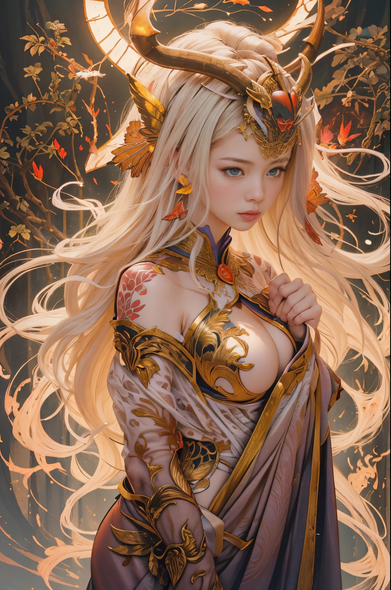 （tmasterpiece，top-quality，Best quality at best，offcial art，Beautiful and beautiful：1.2），A scene from a battle where a giant horned red butterfly fights against the goddess of war.，She is a great giant，she is a lovely princess，she is a strong warrior，butterflys，lightning in sky，magma，At the foot of the mountain，mountain in the distance，(theelementoffire:1.4)，real butterfly，Highly realistic，Correct anatomy，fully body photo，convex，Cute big breasts，revealing breasts，legs separated，plum，unsatisfied desire，Bare genitals， Camel toes，Sexy gesture，climaxing，sex huge breasts cleavage， Barefoot，Sexy gesture，fist to flesh，（tangled，datura，Tangles，entangled）（Long hair、grow meat，simple ，），Married woman，熟妇，delicated face，beautiful detailed eyes，Correct anatomy，Detailed faces, 詳細な目，divinelight，gold foil，Gold leaf art，Deep background，Huang Li，marvelous and unbelievable，Epic work，(Complicated details，hyper-detailing:1.2)，ultra real photo, Epic reality,  ((com cores neutras)),(pastel colour:1.2), hyper realisitc, + Cinema lenses + dynamic combination, The content is very detailed, Sharpen, Cinematic, illuminate warmly, Light effect, Dramatic light, (Complicated details:1.1), the complex background, (greg rutkovsky:0.8),  (black and red:0.4），