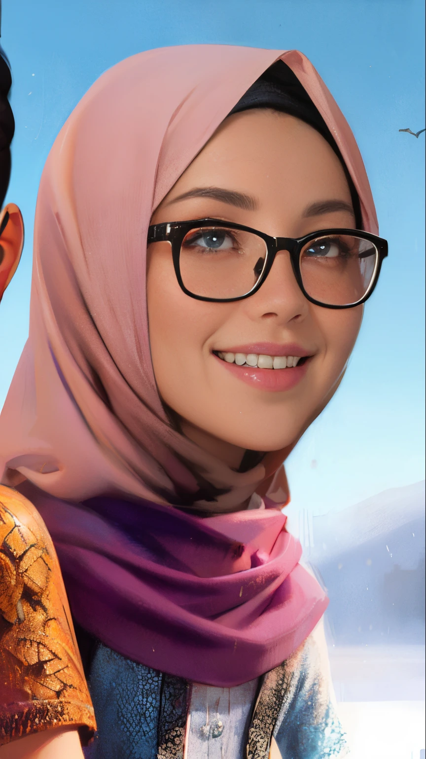 there is woman hijab smiling for the camera, close up potrait, realism artstyle, full protrait, portait photo profile picture, potrait, headshot profile picture, protrait, foto realistic, background blur, photoshopped, pixar picture, fanart, photo portrait, semi pixar cartoon, faridah malik, pixar portrait photo, color portrait, photoshoped