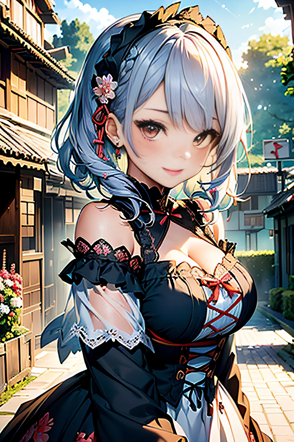 Anime girl in a black dress with a blue hair and a white top - SeaArt AI