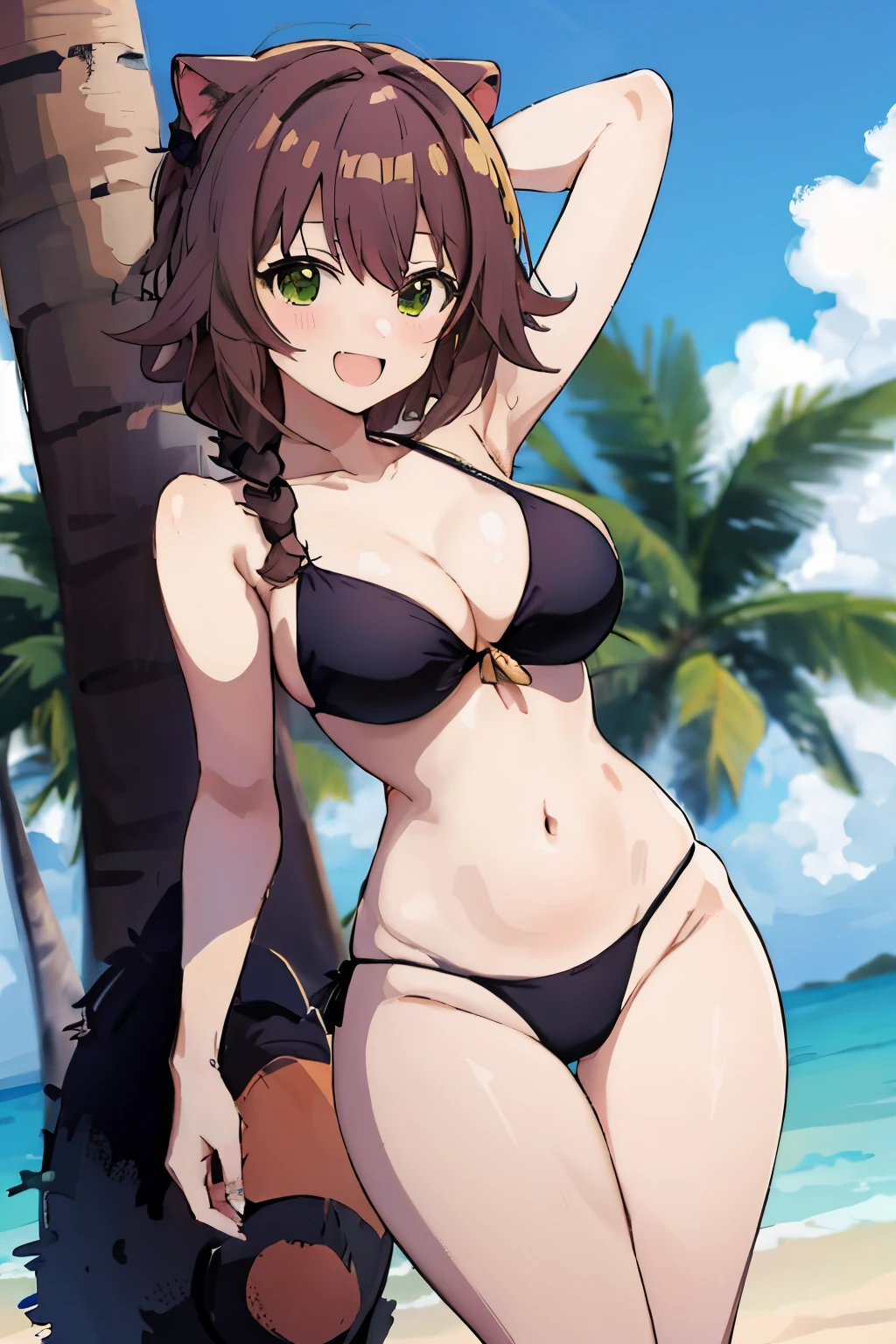 Chica anime sin bikini posando en una playa con una oreja de gato., en la playa, en la playa, en una playa, Makoto, sin bikini, en una playa soleada, en una playa, Furthermore, Anime Moe Artstyle, sin bikini, Makoto Shinka, en una playa tropical, no swimsuit, Overwatch Tracer sin bikini, en la playa