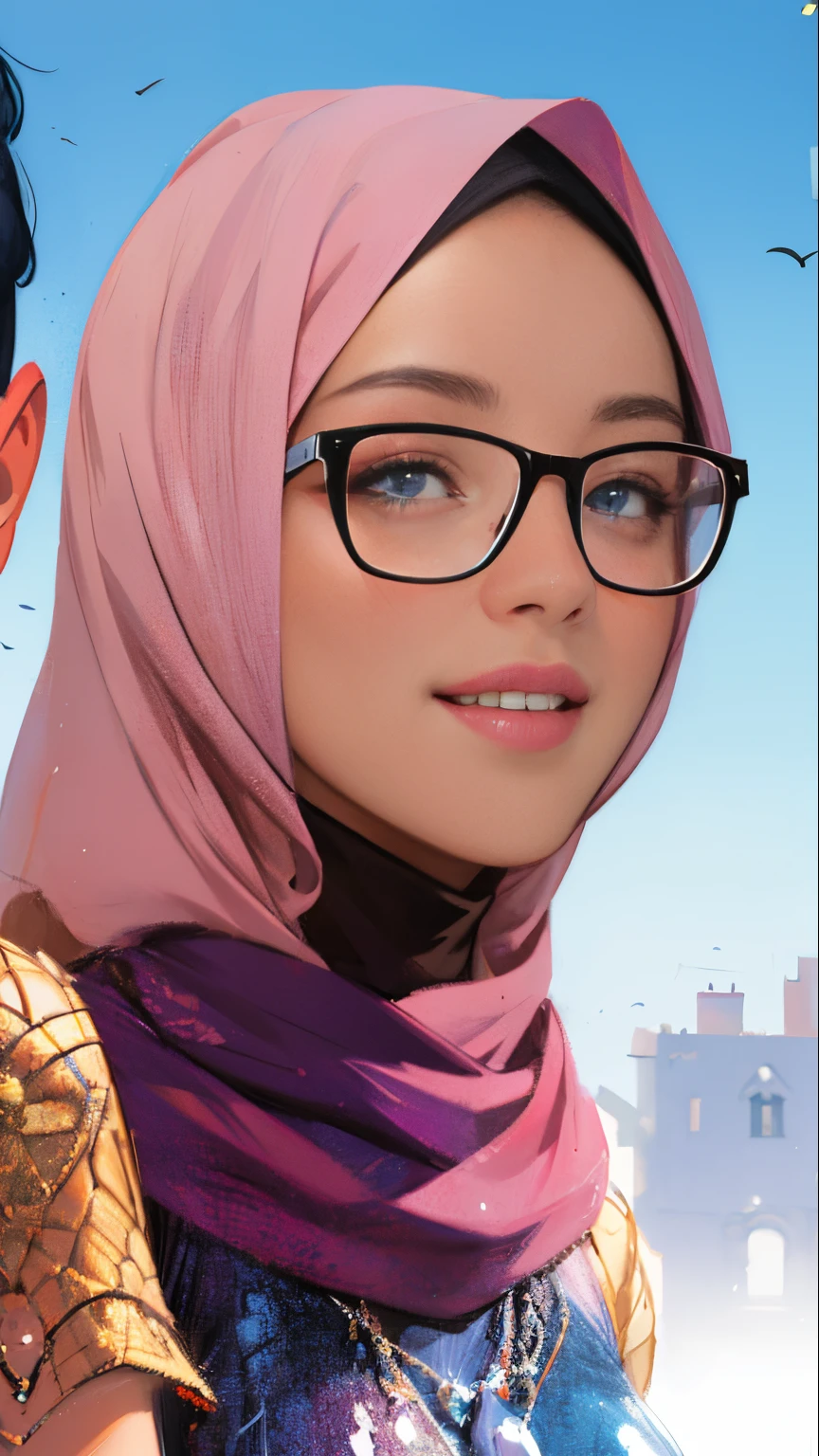 there is woman hijab smiling for the camera, close up potrait, realism artstyle, full protrait, portait photo profile picture, potrait, headshot profile picture, protrait, foto realistic, background blur, photoshopped, pixar picture, fanart, photo portrait, semi pixar cartoon, faridah malik, pixar portrait photo, color portrait, photoshoped