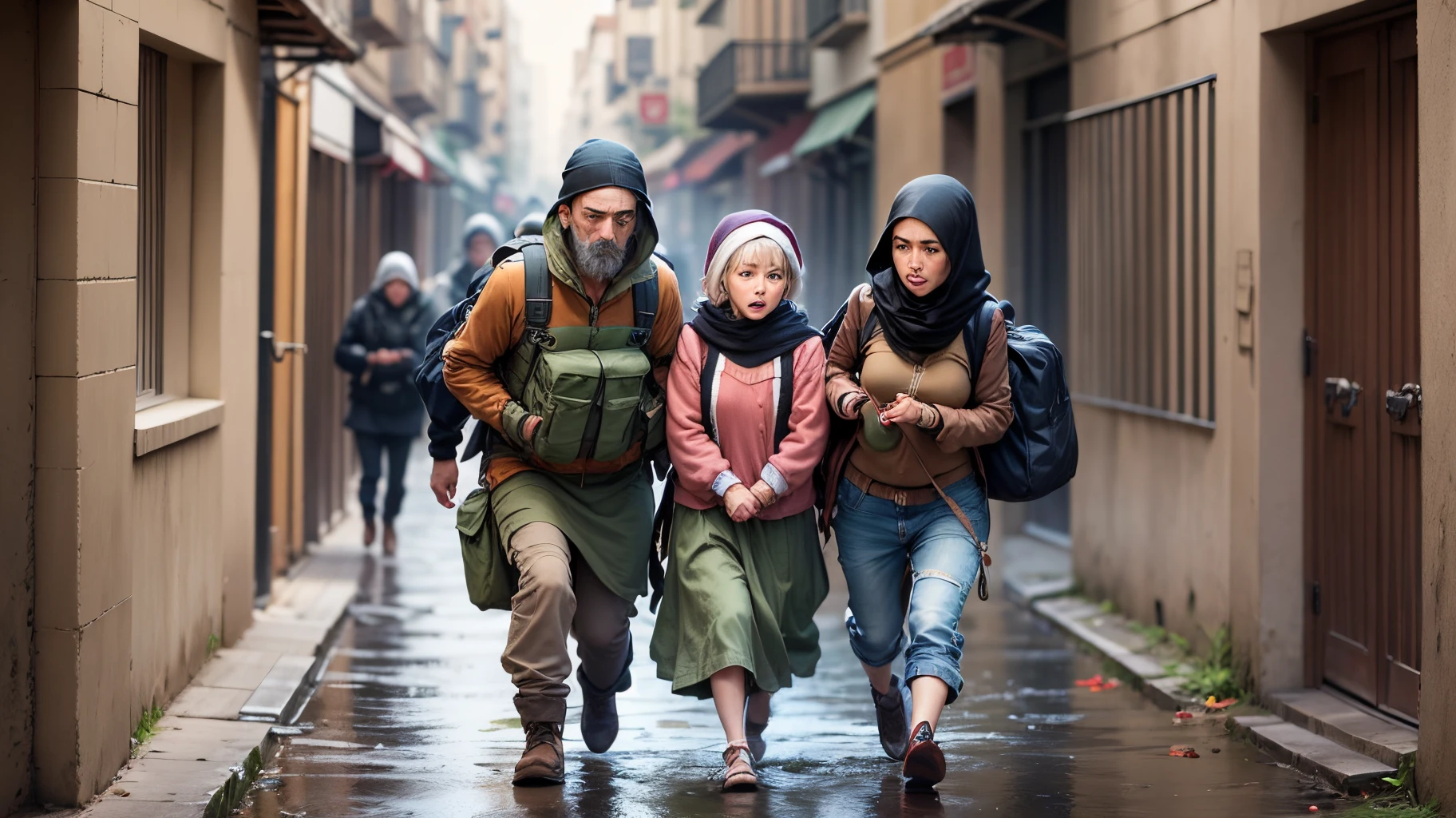 Civilians fleeing in terror - natural images. Instructions: “Find a safe haven in 3 seconds!” --auto --s2