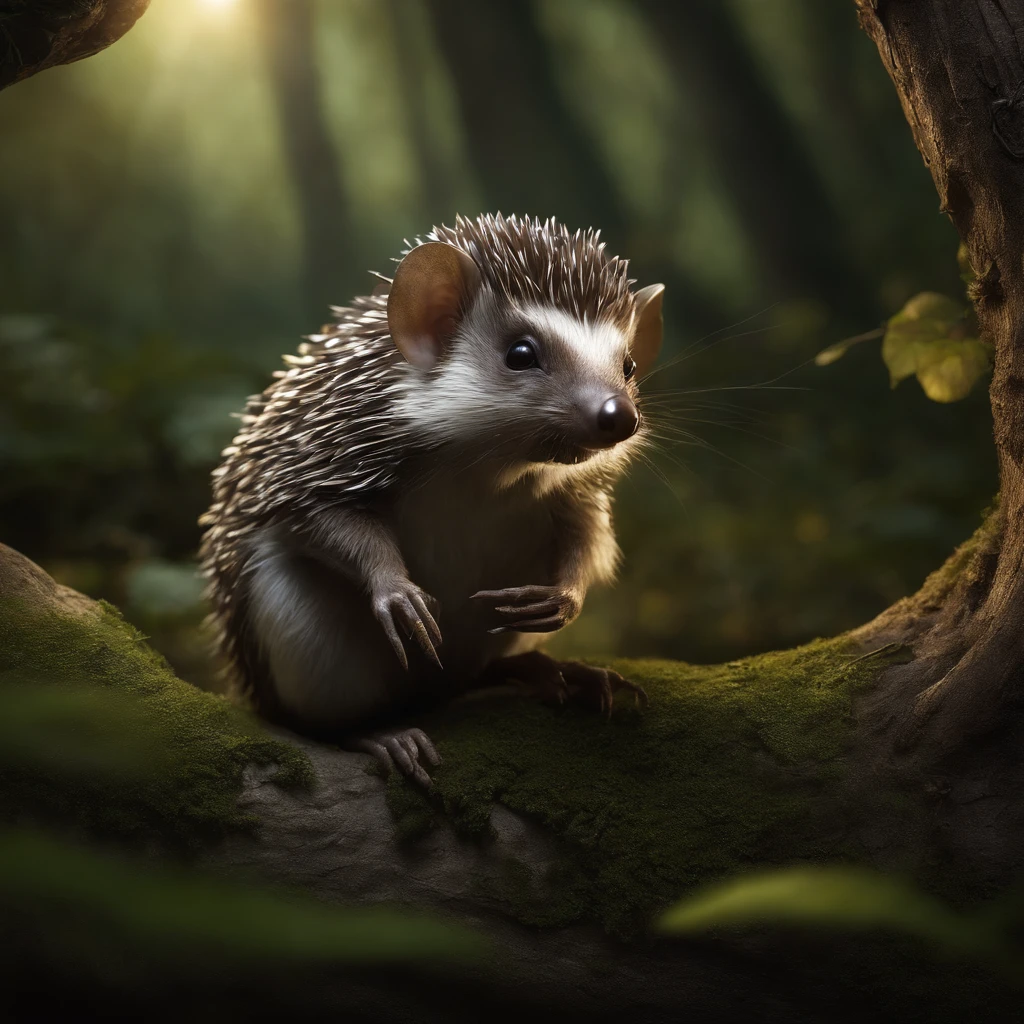 Hedgehog vampire, hedgehog, fanged hedgehog, hedgehog with red eyes, Hedgehog covered in blood,hedgehog breaks my heart, a bloody hedgehog in meat sits on a stone in the forest, charming digital painting, Rendering of monkeys, Anthropomorphic hedgehog, bloody fur, Rendering of the Marmoset ToolBaged, Zbrush Color Renderer, Rendering of the Marmoset ToolBag, Octane turns into a lonely bloody mass, cute 3D rendering, bloody fur весь в мясе, cute detailed digital art, whimsical demon with rainbow fur