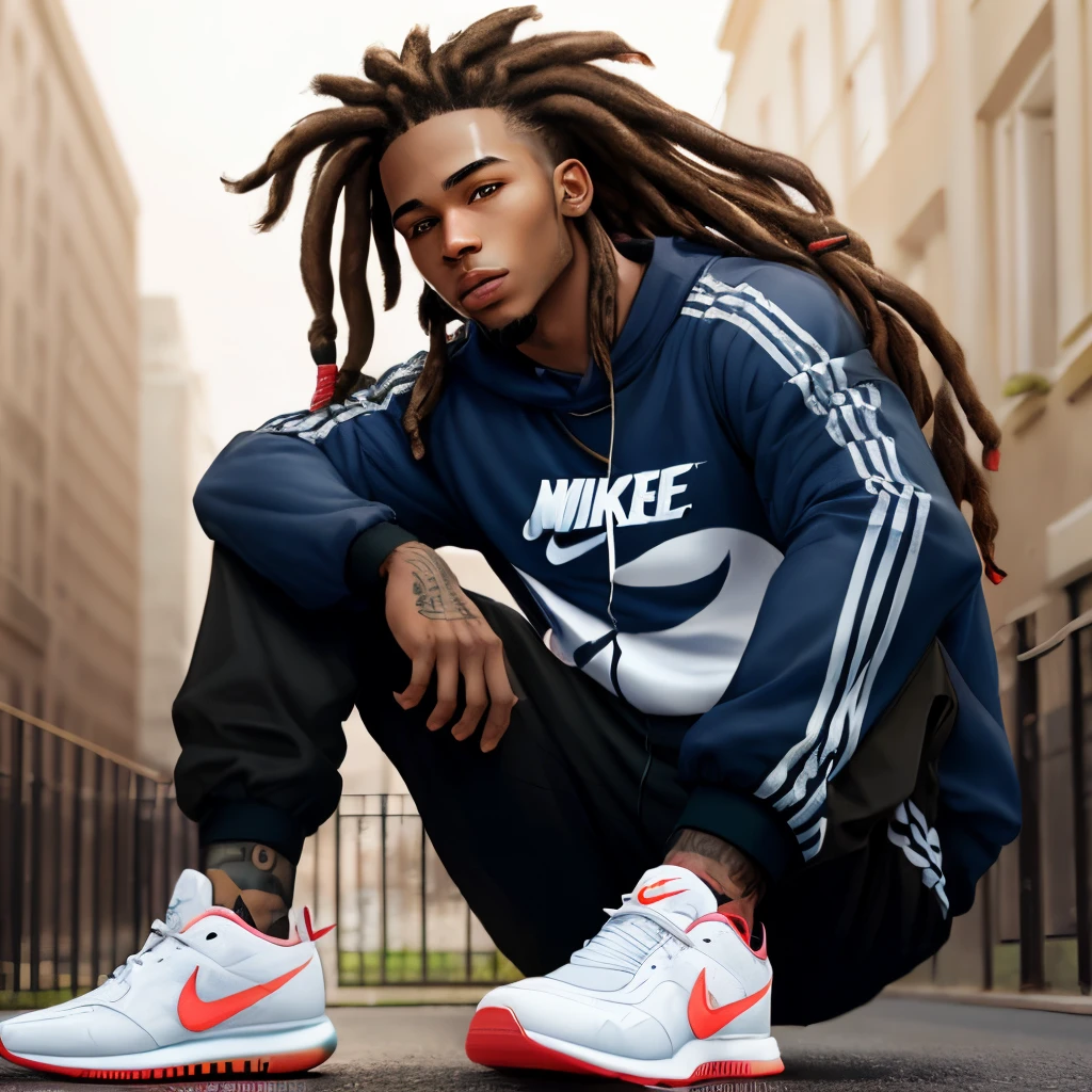 Light skin Male with dreads and Nike tech